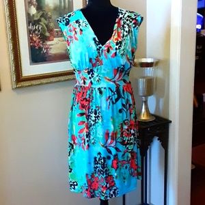 Mushka by Sienna Rose floral sleeveless dress fitted waist gathered skirt S EUC…